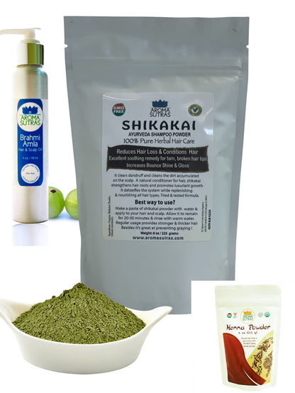 Hair Care Kit Shikakai, Henna, Brahmi Hair Oil